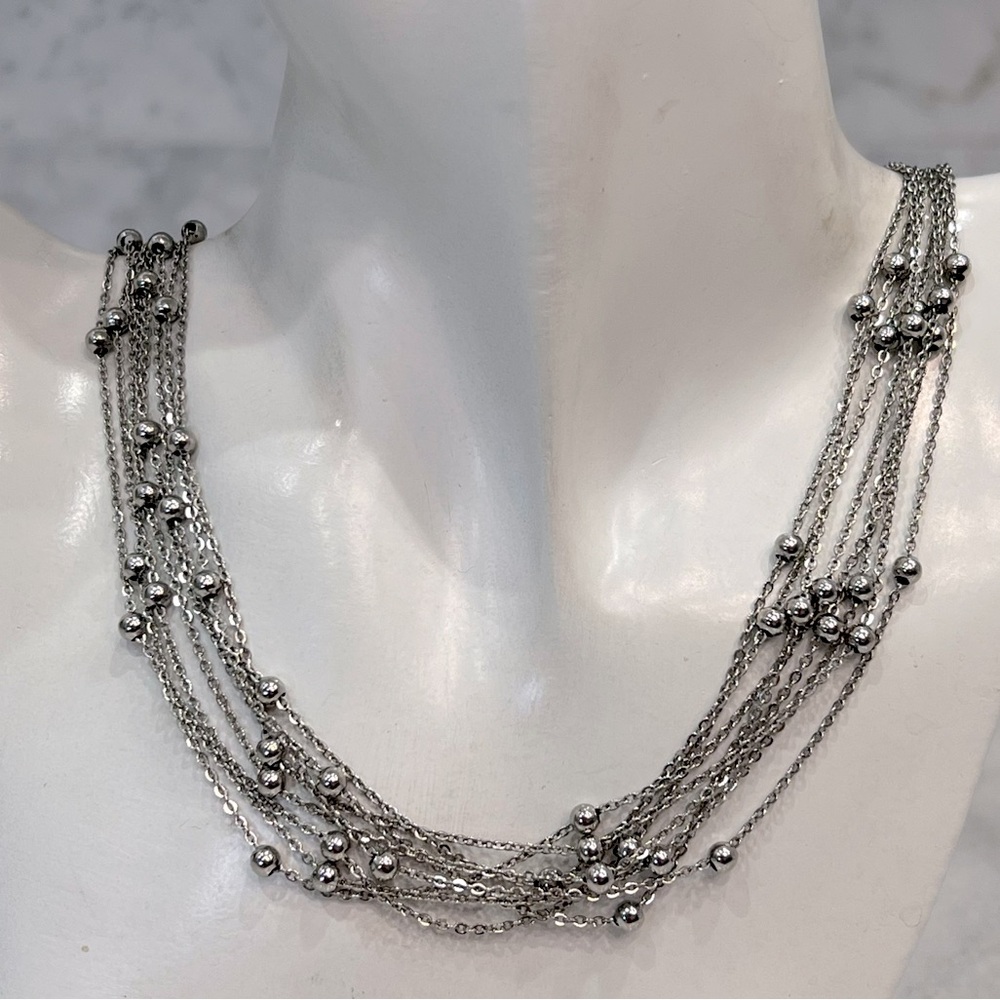 Silver Multi-Strand Station Toggle Clasp Necklace - image 2